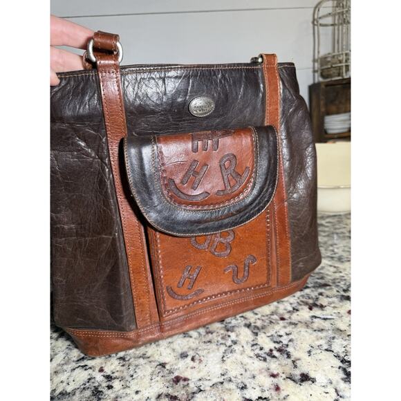 Vintage American West, Tooled By Hand, Leather Shoulder Bag, Branding Symbols - Picture 9 of 10
